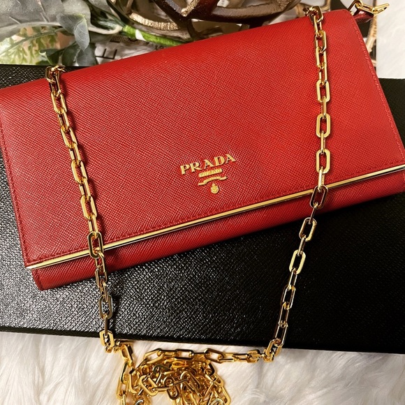 Prada Handbags - PRADA Wallet on Chain Saffiano Leather with Metal Detail